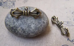 10 pcs Antique Bronze Bow Tie Safety Pin Brooch 10x27mm A3062