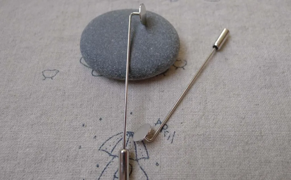10 pcs Platinum Stick Pin Clutch Blanks With 8mm Pad A7191