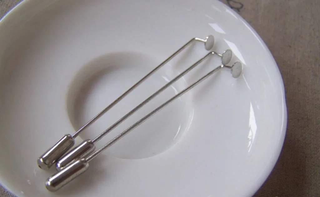 10 pcs Platinum Stick Pin Clutch Lapel Pin With 5mm Pad A4653
