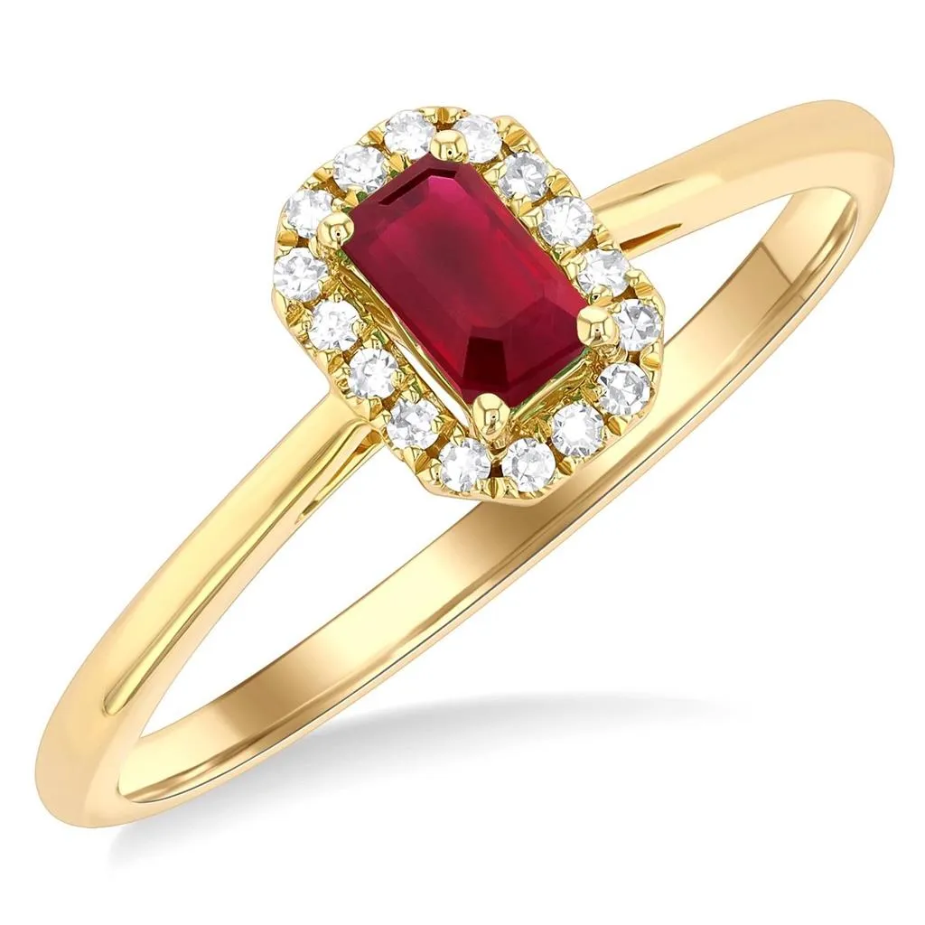 10K Yellow Gold Ruby And Diamond Halo Ring