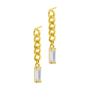 14k Gold Plated Chain Crystal Drop Earrings