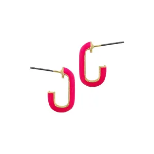 14k Gold Plated Pink Enamel Rectangle Huggies