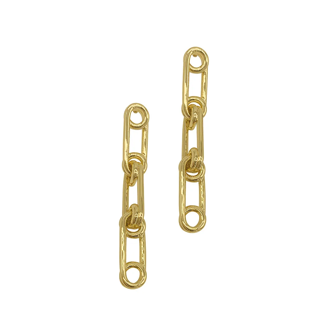 14k Gold Plated Safety Pin Drop Earrings