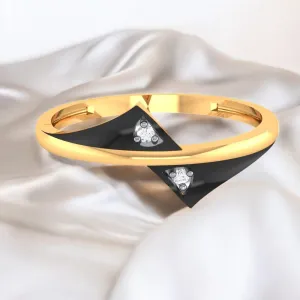 14K Gold Ring Curved Lines Design With Black Inlay And Embedded Stone Detailing (Size 12)