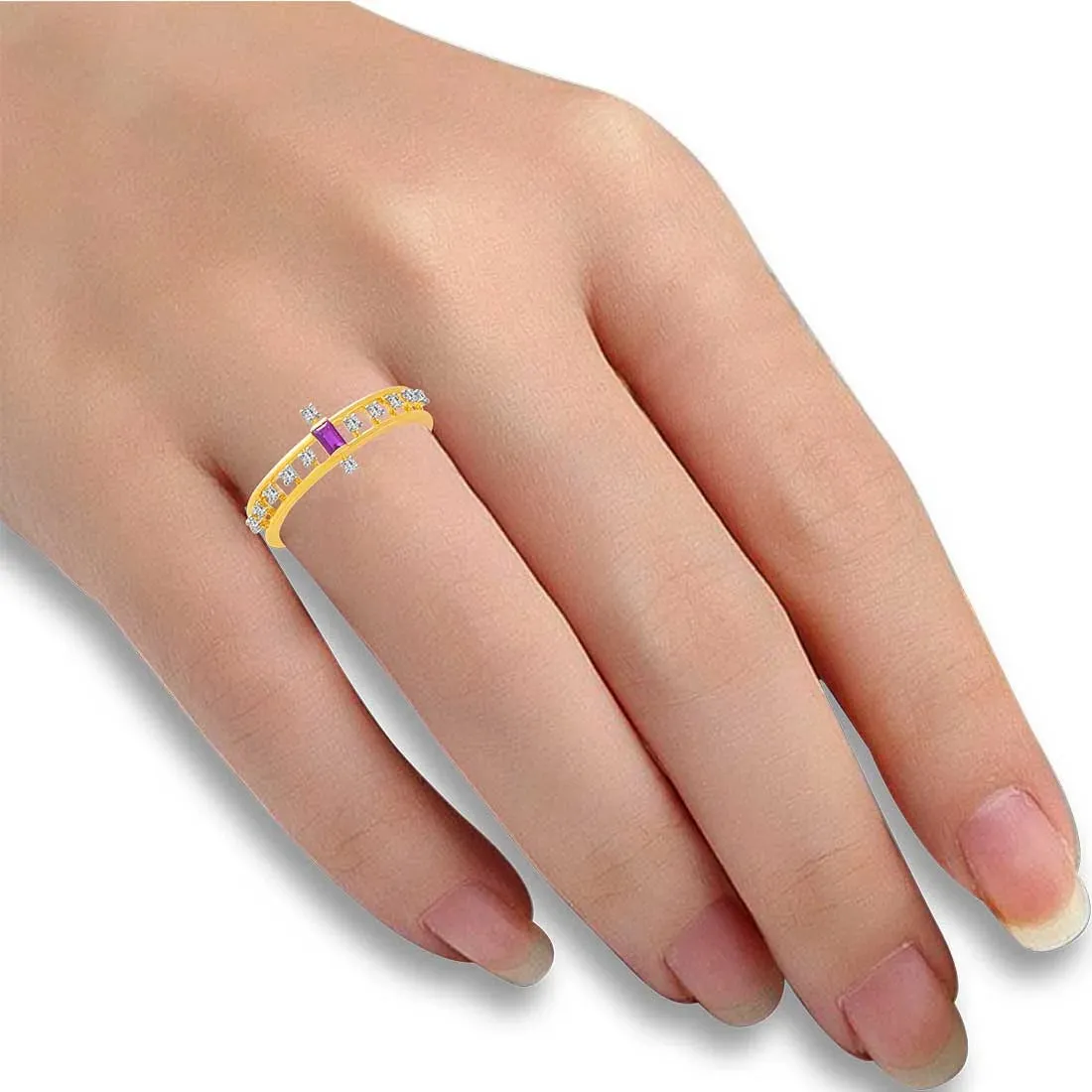 14K Gold Ring With Diamond Accents And Pink Rectangular Stone In The Centre