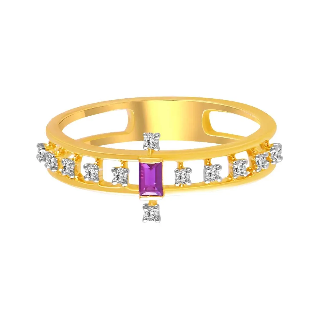 14K Gold Ring With Diamond Accents And Pink Rectangular Stone In The Centre