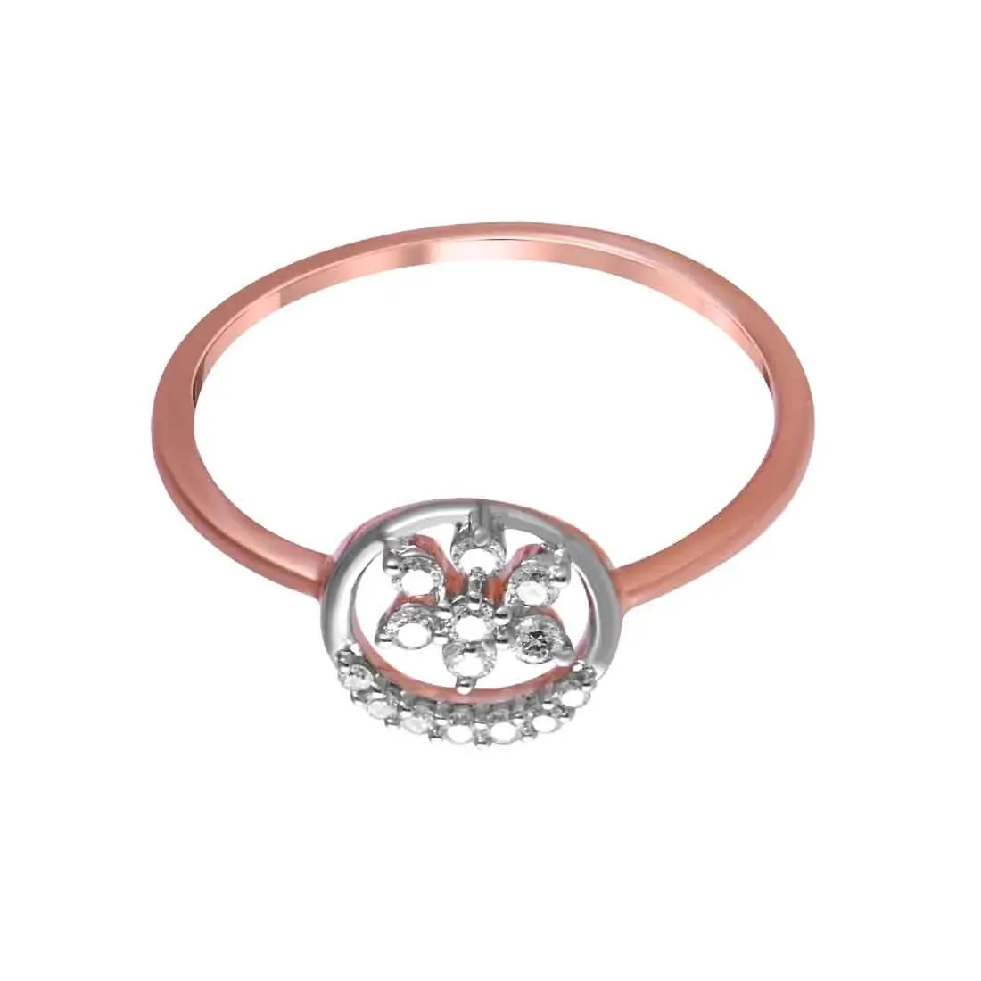 14K Rose Gold Ring Featuring A Circular Design And A Flower In The Centre