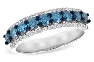 14K White Gold And Black Finish Straight Natural Enhanced Blue Diamonds Band