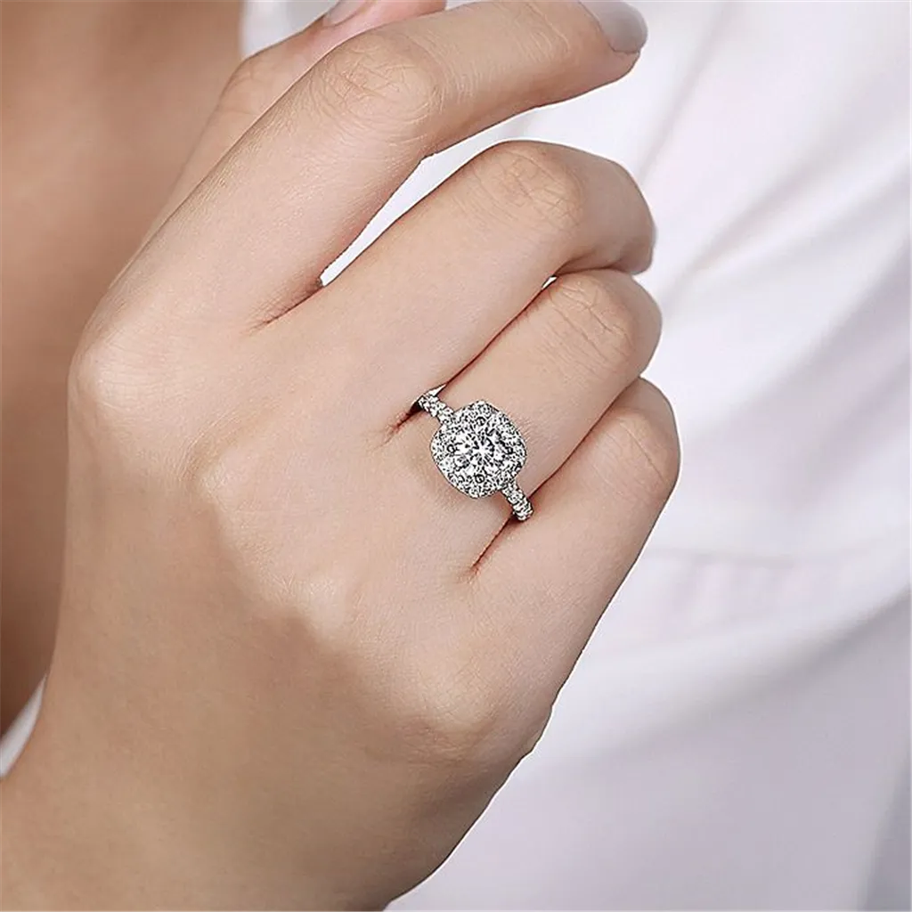 14K White Gold 'Skylar' Halo Cushion Diamond Engagement Ring