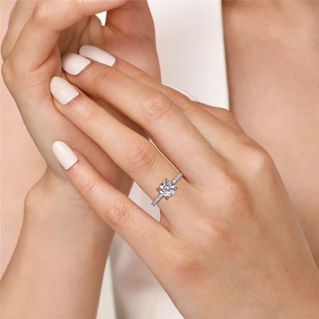 14K White Gold 'Stefie' Hidden Halo Round Diamond Engagement Ring