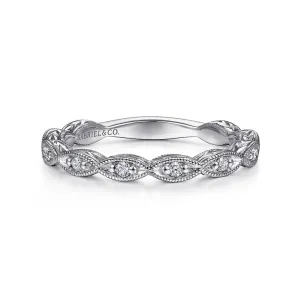 14K White Gold Vintage Inspired Prong Set Straight Diamond Ring