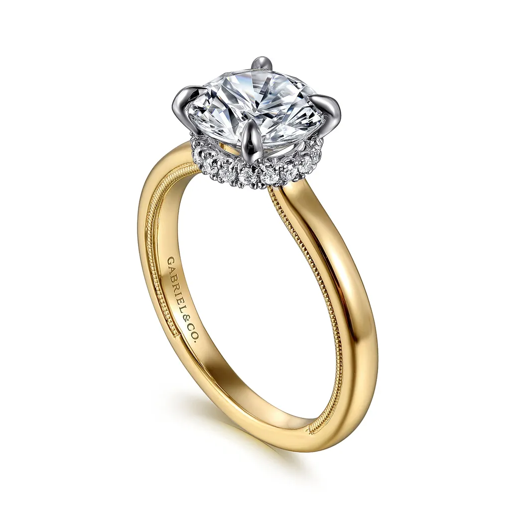 14K Yellow And White Gold 'Sandi' Hidden Halo Round Diamond Engagement Ring