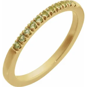 14K Yellow Gold August Birthstone Round Peridot Band Ring