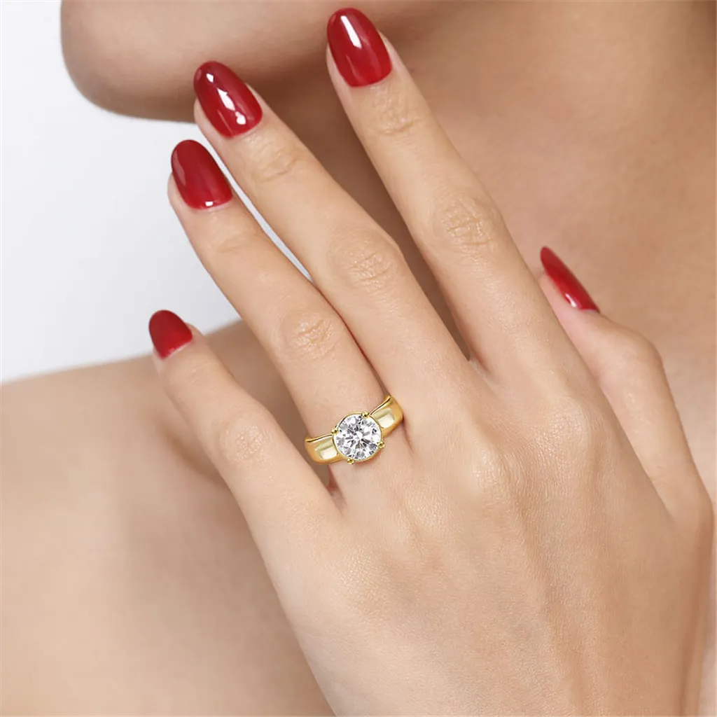 14K Yellow Gold 'Elza' Wide Band Round Natural Diamonds Natural Diamonds Engagement Ring