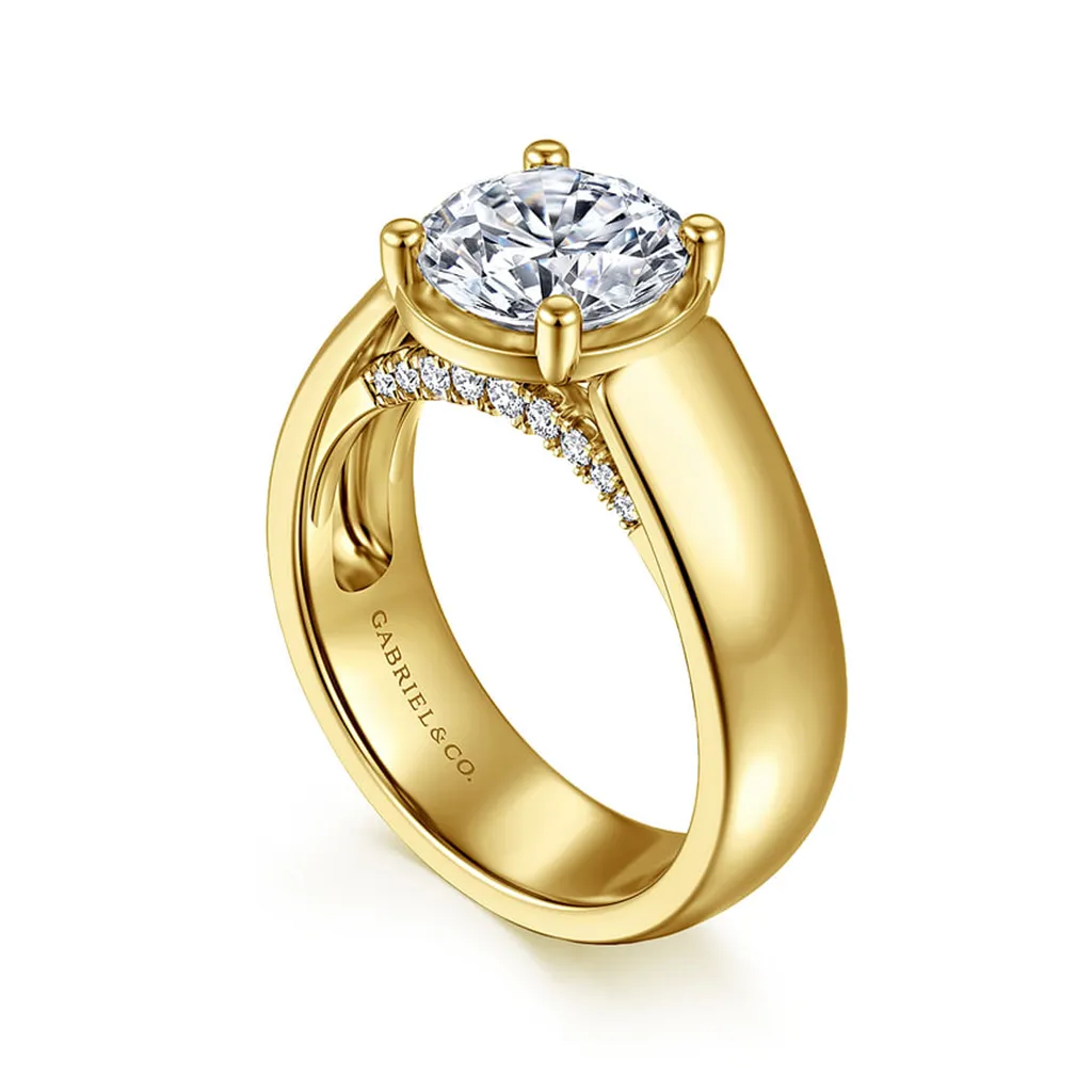 14K Yellow Gold 'Elza' Wide Band Round Natural Diamonds Natural Diamonds Engagement Ring