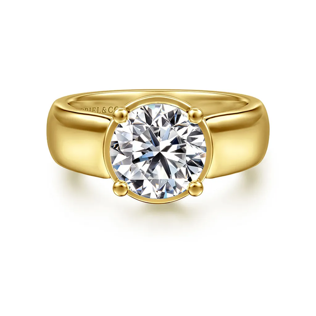 14K Yellow Gold 'Elza' Wide Band Round Natural Diamonds Natural Diamonds Engagement Ring