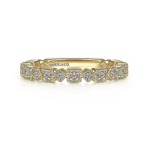 14K Yellow Gold Geometric Diamond Stackable Ring