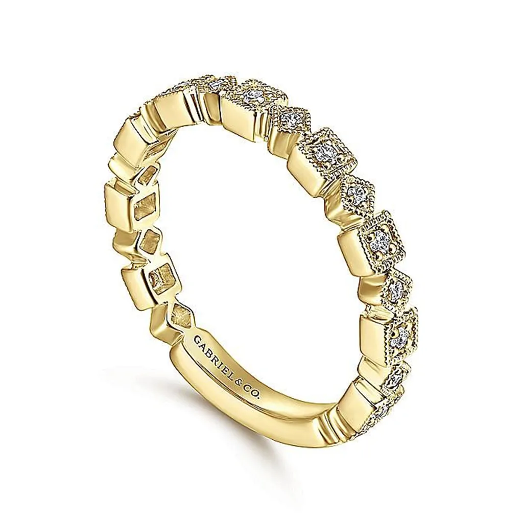 14K Yellow Gold Geometric Diamond Stackable Ring