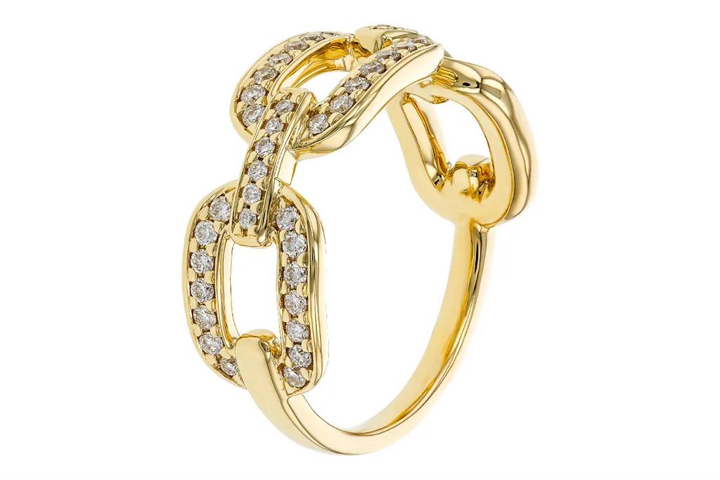14K Yellow Gold Paperclip Diamond Ring
