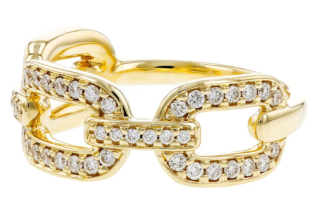 14K Yellow Gold Paperclip Diamond Ring