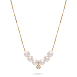 16-18" Adjustable Akoya White Pearl Necklace in Gold with Diamond - 4.5-5mm