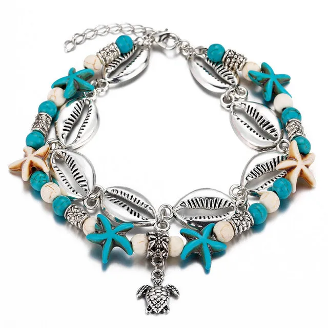 17KM New Silver Color Turtle Shell Anklets For Women Bohemian Anklet Bracelets On The Leg Female Foot Jewelry 2019 Drop Shipping