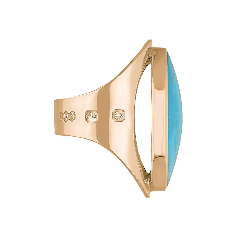 18ct Rose Gold Turquoise Hallmark Large Oval Ring