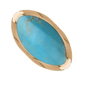 18ct Rose Gold Turquoise Hallmark Large Oval Ring