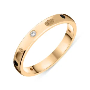 18ct Rose Gold Whitby Jet 0.09ct Diamond Queen's Jubilee Hallmark 6mm Ring D