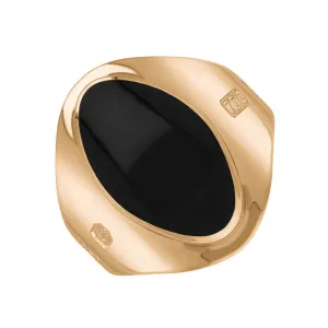 18ct Rose Gold Whitby Jet King's Coronation Hallmark Small Oval Ring D