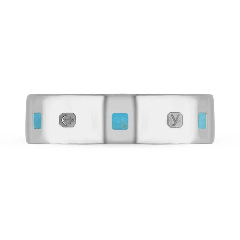18ct White Gold Turquoise King's Coronation Hallmark Princess Cut 6mm Ring D