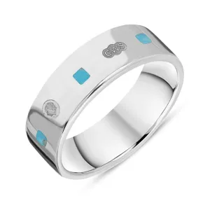 18ct White Gold Turquoise King's Coronation Hallmark Princess Cut 6mm Ring D