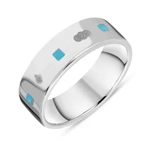 18ct White Gold Turquoise Queen's Jubilee Hallmark Princess Cut 6mm Ring D