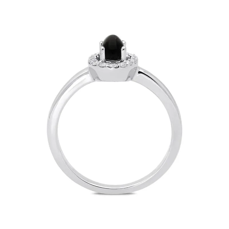 18ct White Gold Whitby Jet 0.12ct Diamond Cluster Ring