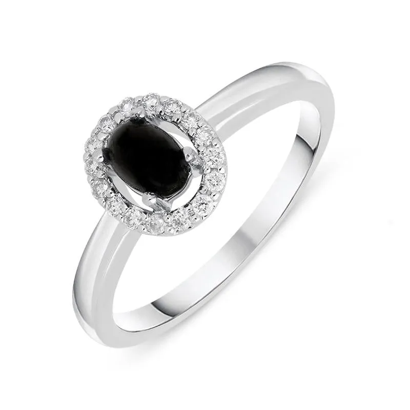 18ct White Gold Whitby Jet 0.12ct Diamond Cluster Ring