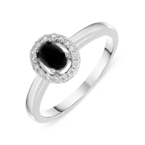 18ct White Gold Whitby Jet 0.12ct Diamond Cluster Ring