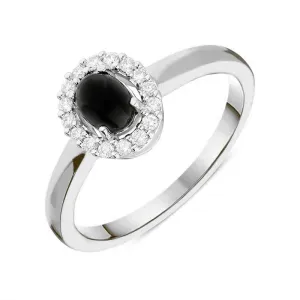 18ct White Gold Whitby Jet 0.12ct Diamond Oval Cluster Ring