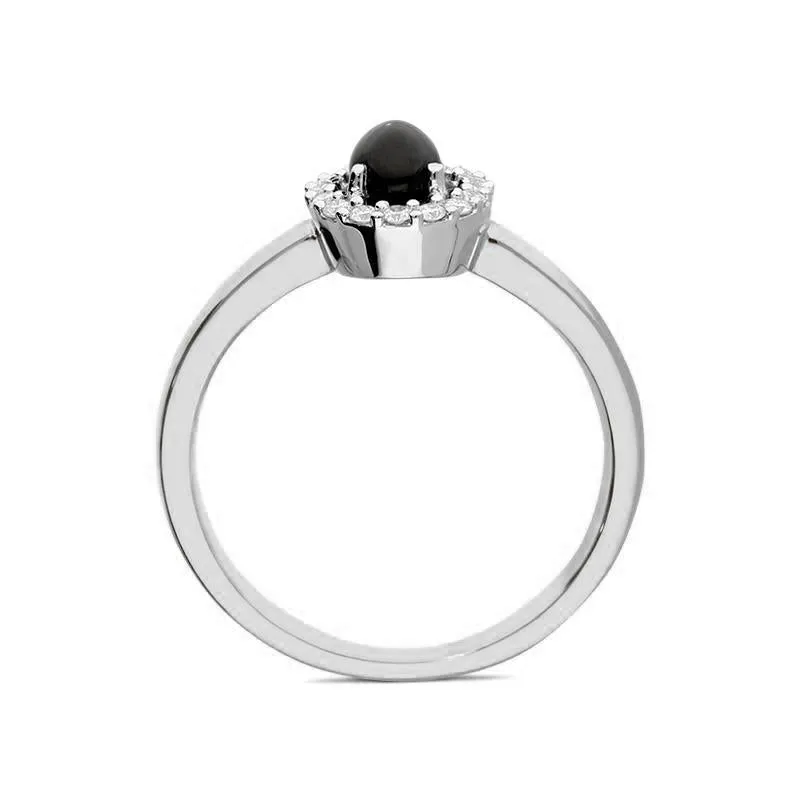 18ct White Gold Whitby Jet 0.12ct Diamond Oval Cluster Ring