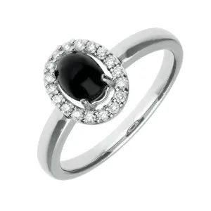 18ct White Gold Whitby Jet 0.17ct Diamond Oval Ring