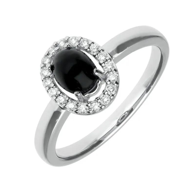 18ct White Gold Whitby Jet 0.17ct Diamond Oval Ring