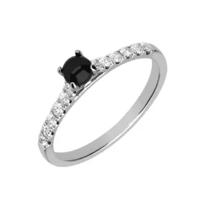 18ct White Gold Whitby Jet 0.27ct Diamond Shoulder Ring