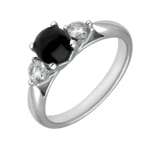 18ct White Gold Whitby Jet 0.36ct Diamond Round Claw Set Ring