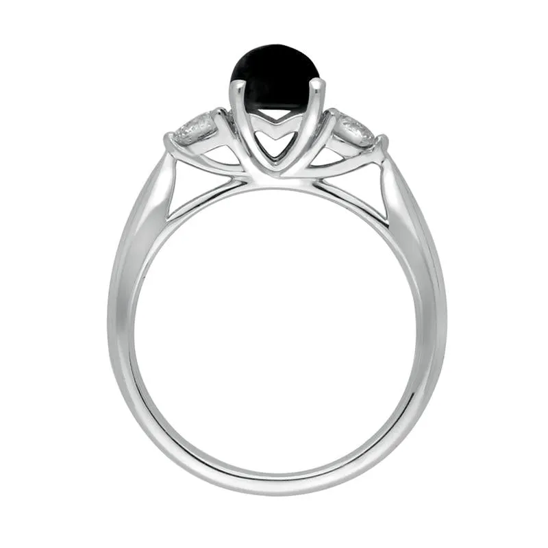 18ct White Gold Whitby Jet 0.36ct Diamond Round Claw Set Ring