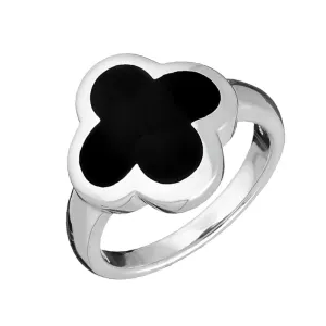 18ct White Gold Whitby Jet Bloom Four Leaf Clover Ring