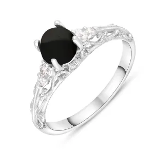 18ct White Gold Whitby Jet Diamond 0.18ct Ornate Claw Set Ring