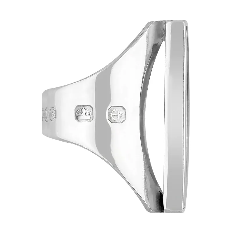 18ct White Gold Whitby Jet King's Coronation Hallmark Large Square Ring D