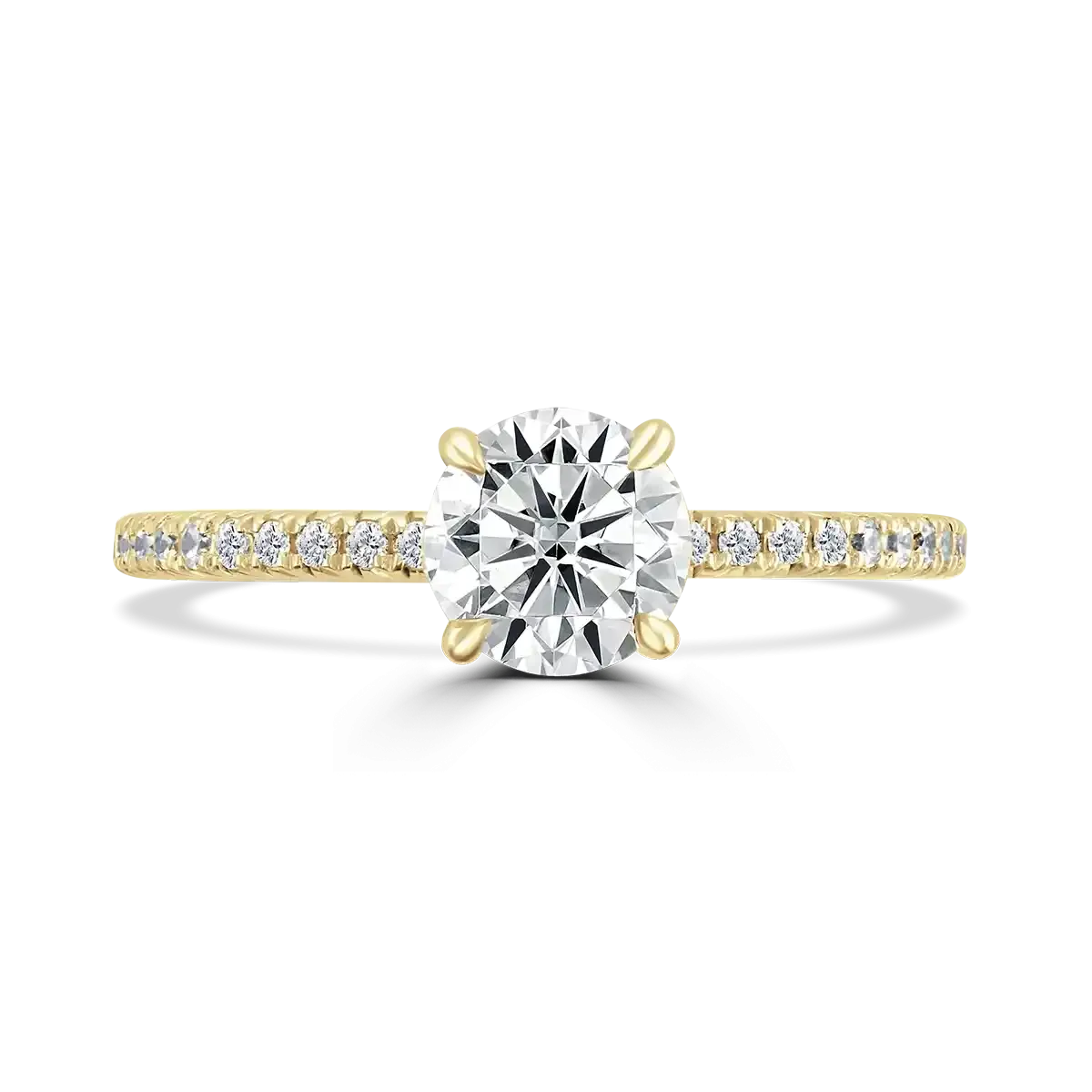 18ct Yellow Gold 1ct Round Brilliant Cut Laboratory Grown Diamond Solitaire With Diamond Shoulders