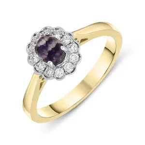 18ct Yellow Gold Blue John 0.16ct Diamond Milgrain Cluster Ring