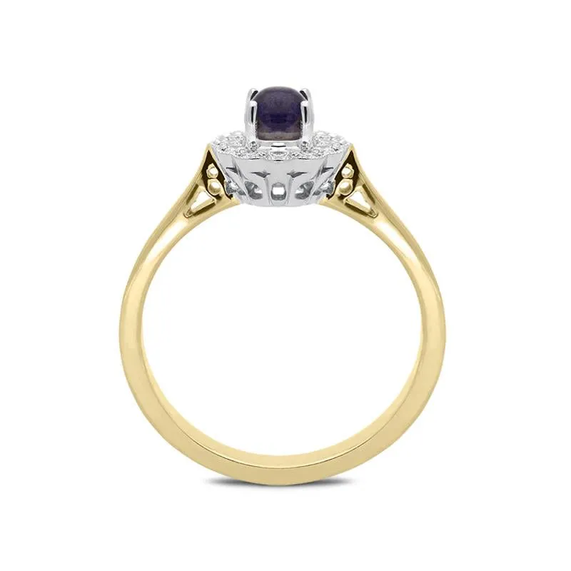 18ct Yellow Gold Blue John 0.16ct Diamond Milgrain Cluster Ring