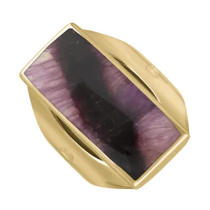 18ct Yellow Gold Blue John King's Coronation Hallmark Medium Oblong Ring D
